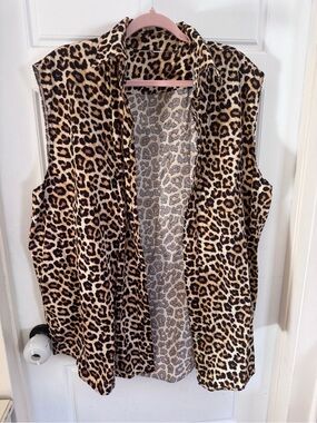 Leopard Print Sleeveless Open Front Vest - Tan & Black